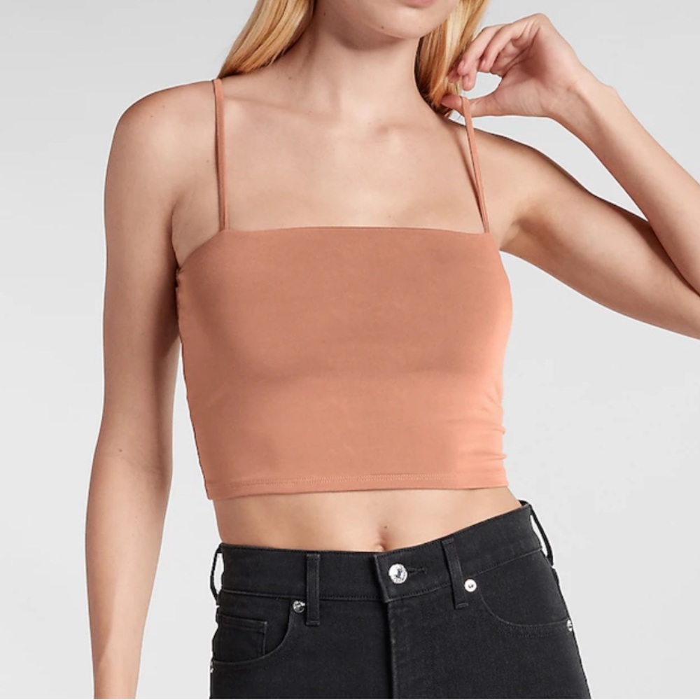 Body Contour Silky Square Neck Cropped Cami, Nude, S